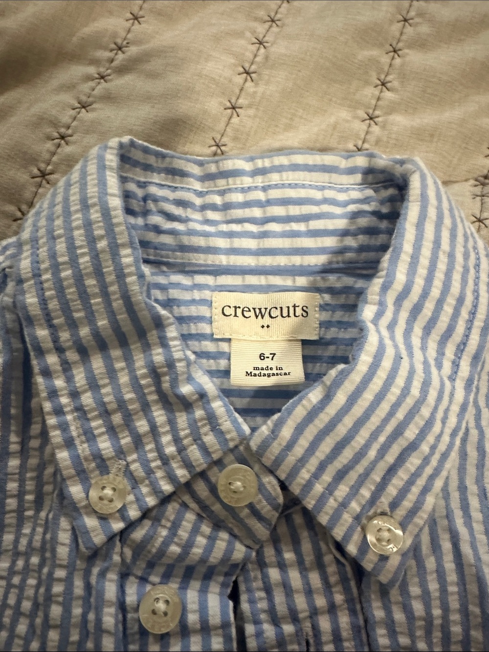 Crewcuts Light Blue and White Striped Short-Sleeve Button-Down Shirt - Picture 2 of 4